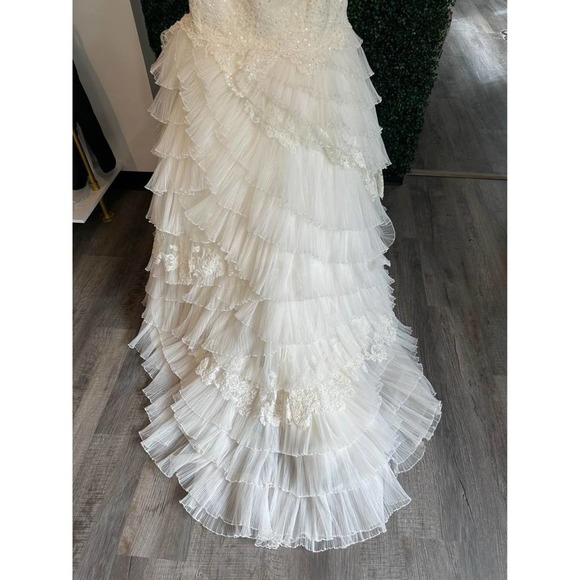 Watters New Sample White Ruffle Beaded Wedding Gown Size 12 Orig.$1200 - Picture 5 of 10